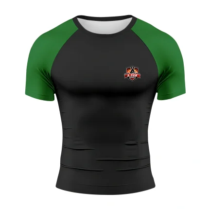 Custom No-Gi Ranked Rash Guard | Short Sleeve BJJ Compression Shirt with Belt Color Sleeves